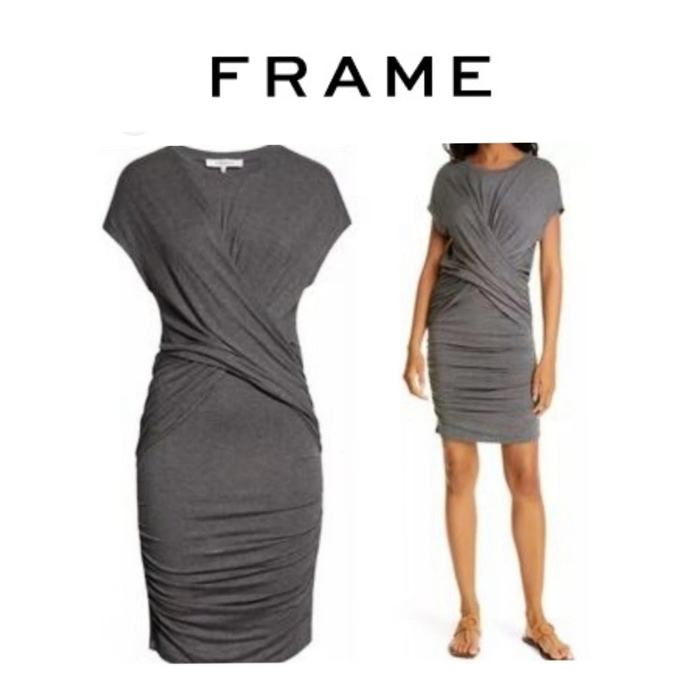 FRAME Women’s DRAPED RUCHED Mini Dress Bodycon Stretch 